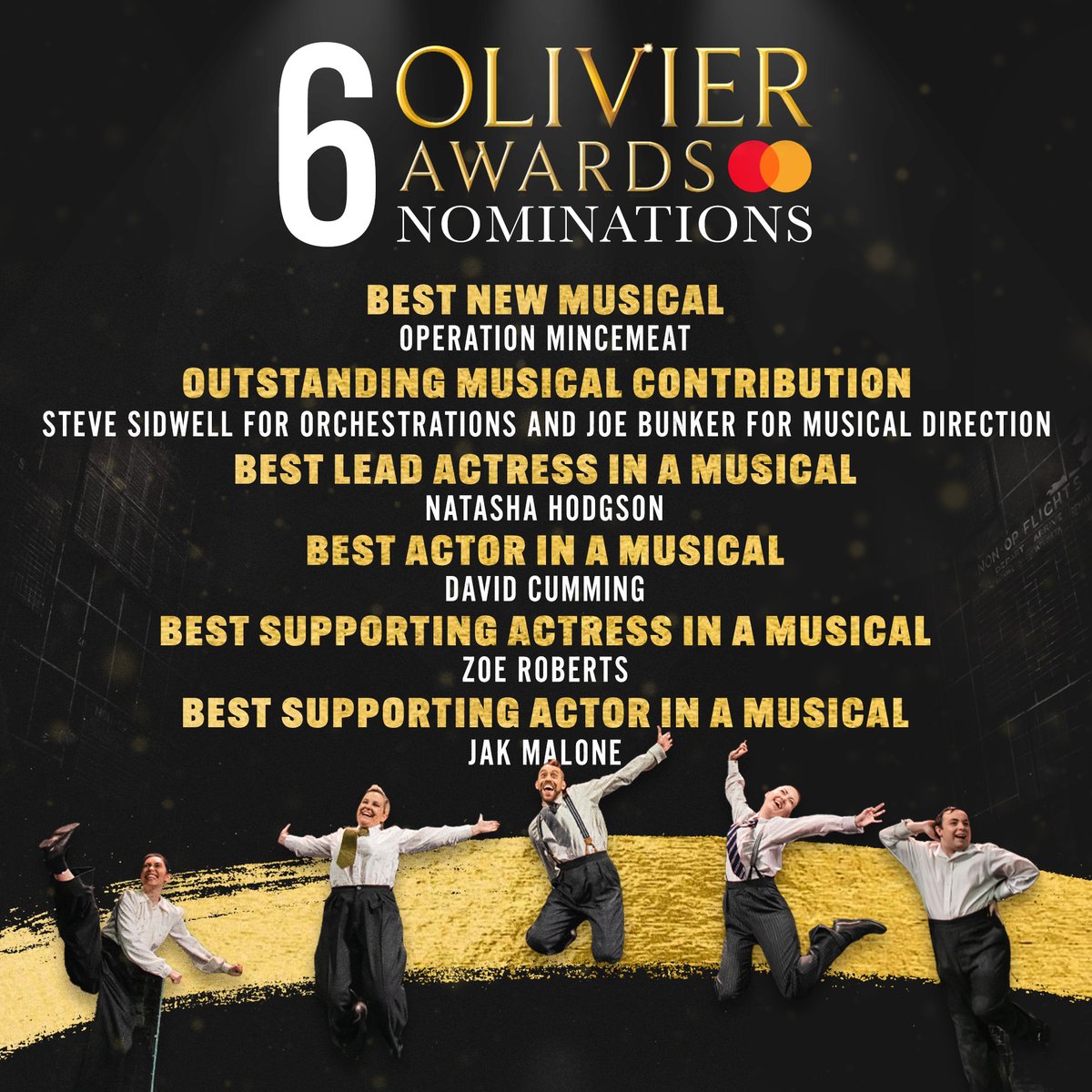 mincemeatlive's tweet image. 🎉Attention!🎉
Operation Mincemeat has earned 6‼️ @OlivierAwards nominations! Shiny tuxedos at the ready!🤵✨ #OlivierAwards #OperationMincemeat