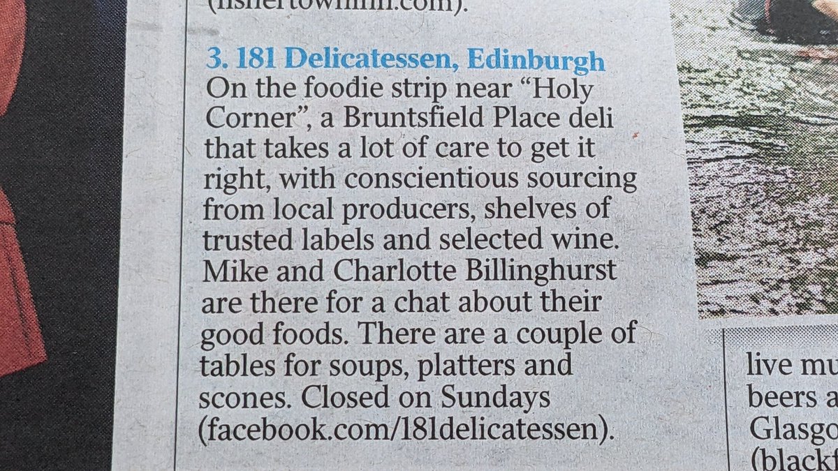 Delighted to see that my local #deli @181Delicatessen in #Bruntsfield #Edinburgh has made it into Peter Irvine's updated #ScotlandtheBest.