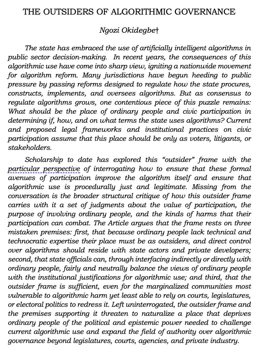 So excited to have finished my article, "The Outsiders of Algorithmic Governance" !  Will post onto <a href="/SSRN/">SSRN</a> soon. Email me if you’d like to take a look!