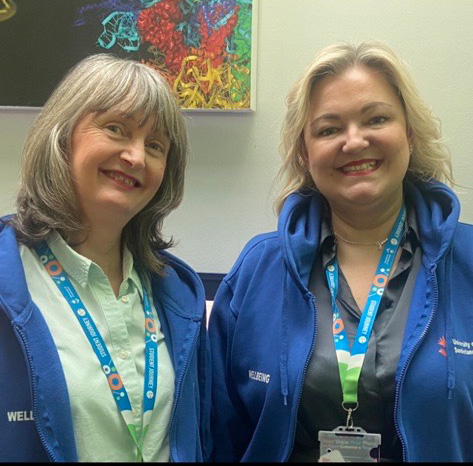 Meet Sandra and Joanne our Student Advisers. Look out for them this week in their blue Wellbeing hoodies and do stop by to say hello as they promote the Wellbeing Service <a href="/City/">city</a> Campus. You can ask them anything about our Wellbeing service, they will be more than happy to help.