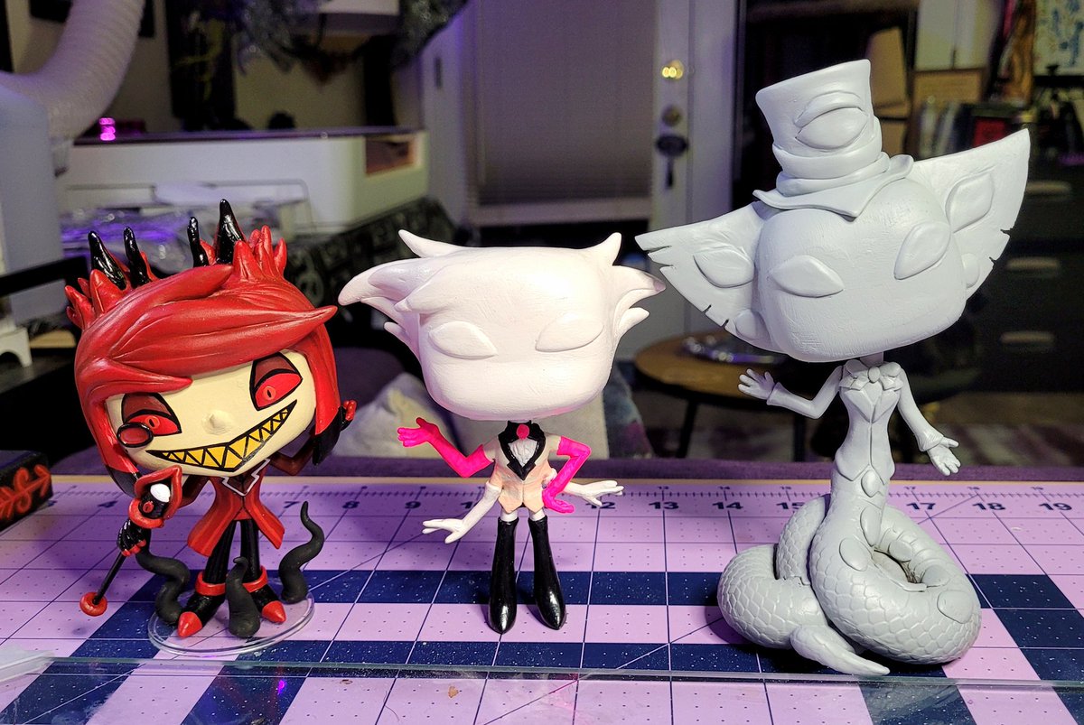 Some WIP Hazbin Hotel pops I'm working on! If you wanna see the process, follow me on tiktok! Ive been going live most evenings to make 'em and answer questions. #HazbinHotel #alastorhazbinhotel #angeldust #SirPentious #HazbinHotelFanart #customfunkopop