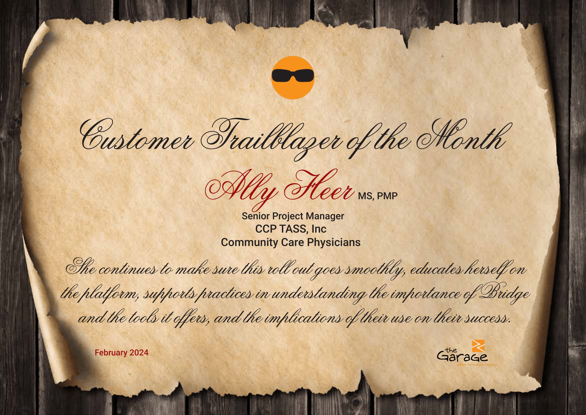 TheGarageIn's tweet photo. Congratulations to our February Customer Trailblazer, Ally Heer, Senior Project Manager at Community Care Physicians!
#CustomerSuccess #NorthStar #inspiration #Trailblazer #changinghealthcareforgood https://t.co/9Ebwn0ETgw