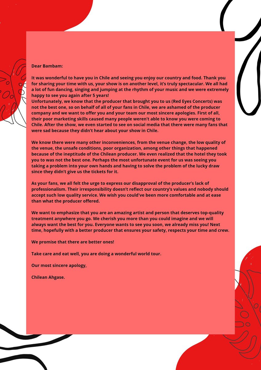 seunieBeomie's tweet photo. Hi bambam, sorry for the inconvenience in Chile and I hope you can read the letter. 
I hope the other ahgases help us to reach bambam with a RT.  #BamBam #AREA52inChile #bambaminchile #ChileanAhgaseAreSorry #ahgase @BamBam1A https://t.co/ct3PraSwNq