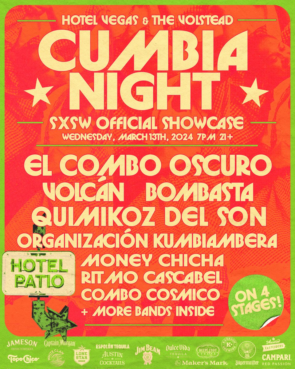 Official SXSW Cumbia Night Wed 3/13 7pm-2am

Rolling deep this year 💥

<a href="/HotelVegasATX/">HOTEL VEGAS</a> <a href="/KUTX/">KUTX 98.9</a> <a href="/AustinChronicle/">Austin Chronicle</a> <a href="/AustinVida/">Austin Vida</a>