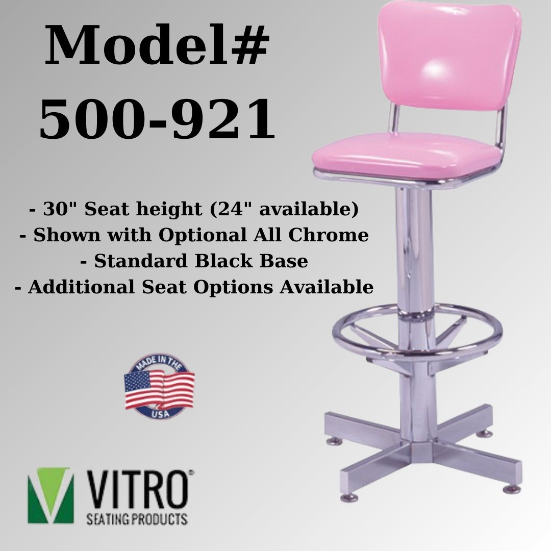 VitroSeatingInc's tweet photo. Meet our Model# 500-921. This stool is a 30" seat height with 24" available. Shown with all chrome option. For more information check out our website!
#furniture #madeinusa #manufacturer #madeinamerica #madeintheusa #restaurantfurniture #vitroseatingproducts #MeetTheProduct https://t.co/uAuBJVoEAV
