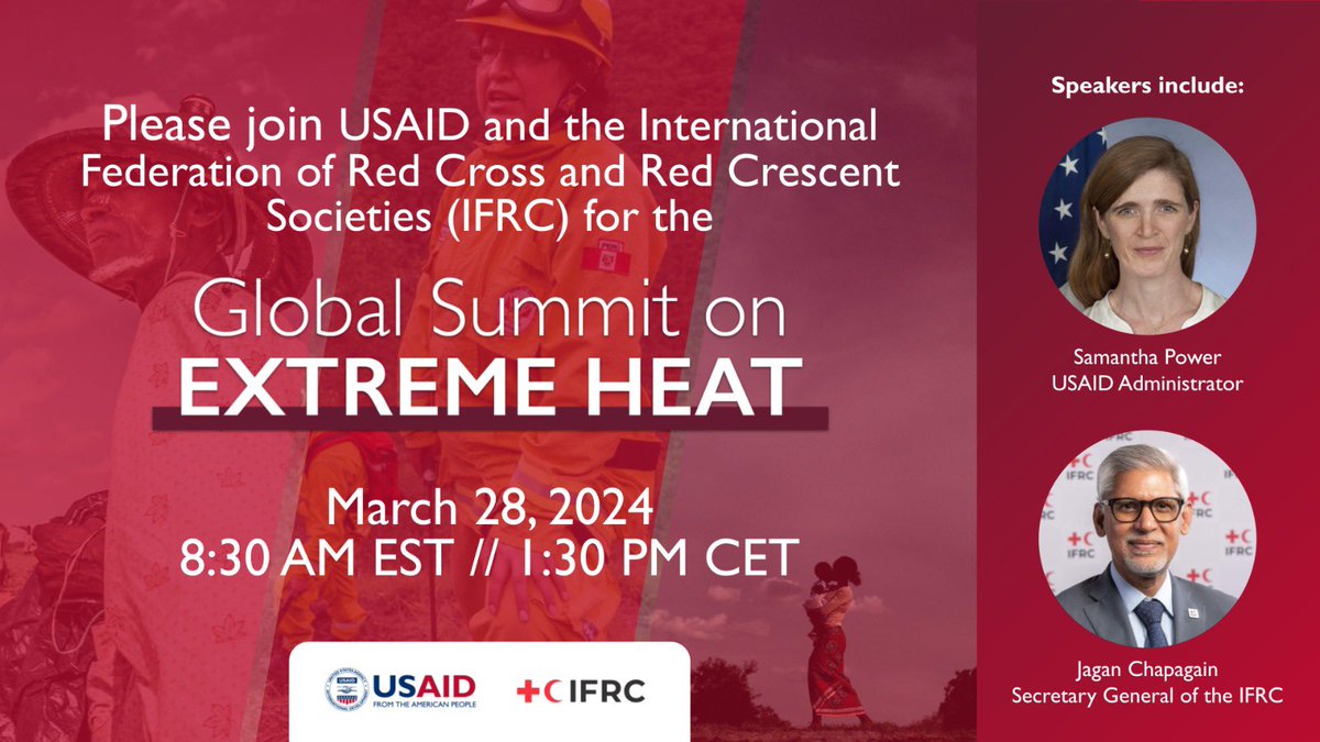 Proud to announce that the IFRC will be hosting the first Global Summit on Extreme Heat on 28 March together with @USAID. Extreme heat is a growing threat. 2023 marked the hottest year on record, coinciding with deadly heat waves on nearly every continent, from Pakistan to…