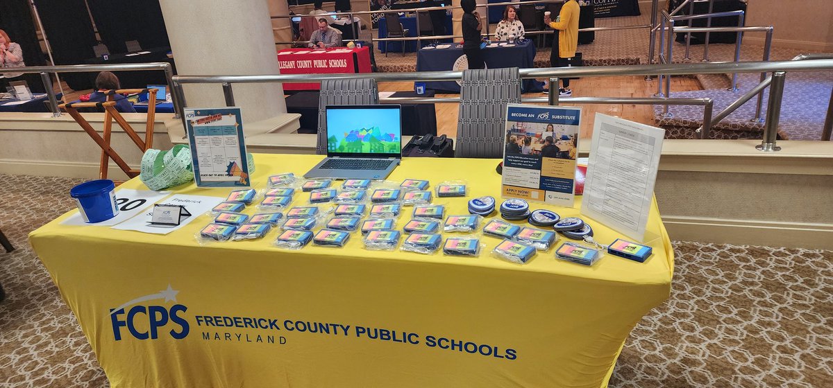 apvierra's tweet photo. Come visit the @FCPSJobs table at the @TeachMaryland conference! Ready to tell you all about our first rate school system! #joinfred #buildthefuturewithus #impactthefuture https://t.co/6aD8Hv1zYP