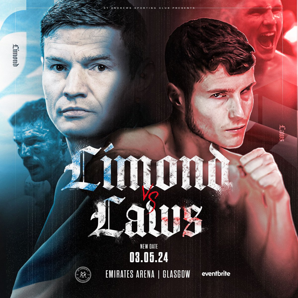 🚨 𝑵𝑬𝑾 𝑫𝑨𝑻𝑬 𝑭𝑶𝑹 𝑳𝑰𝑴𝑶𝑵𝑫 𝑽𝑺 𝑳𝑨𝑾𝑺 🚨 The event headlined by Willie Limond vs Joe Laws in the Emirates Arena has been rescheduled to 𝙁𝙧𝙞𝙙𝙖𝙮 3𝙧𝙙 𝙈𝙖𝙮 with the same line up going ahead. 🎟️ 𝘼𝙡𝙡 𝙤𝙧𝙞𝙜𝙞𝙣𝙖𝙡 𝙩𝙞𝙘𝙠𝙚𝙩𝙨 𝙧𝙚𝙢𝙖𝙞𝙣 𝙫𝙖𝙡𝙞𝙙