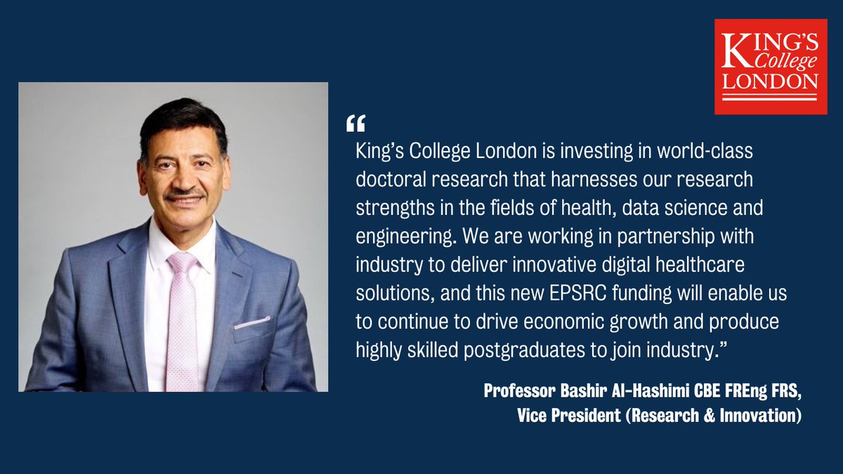 The @EPSRC has awarded £15.7m of funding to King’s Centres of Doctoral Training (CDTs) to train the next generation of health data scientists and engineers who will revolutionise the way healthcare is delivered. ⬇️ kcl.ac.uk/news/kings-cen…