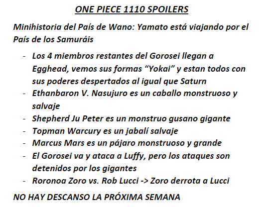 #ONEPIECE1110 #OPSPOILERS 

CAP. 1110 SPOILERS

Gracias a Secretsauce