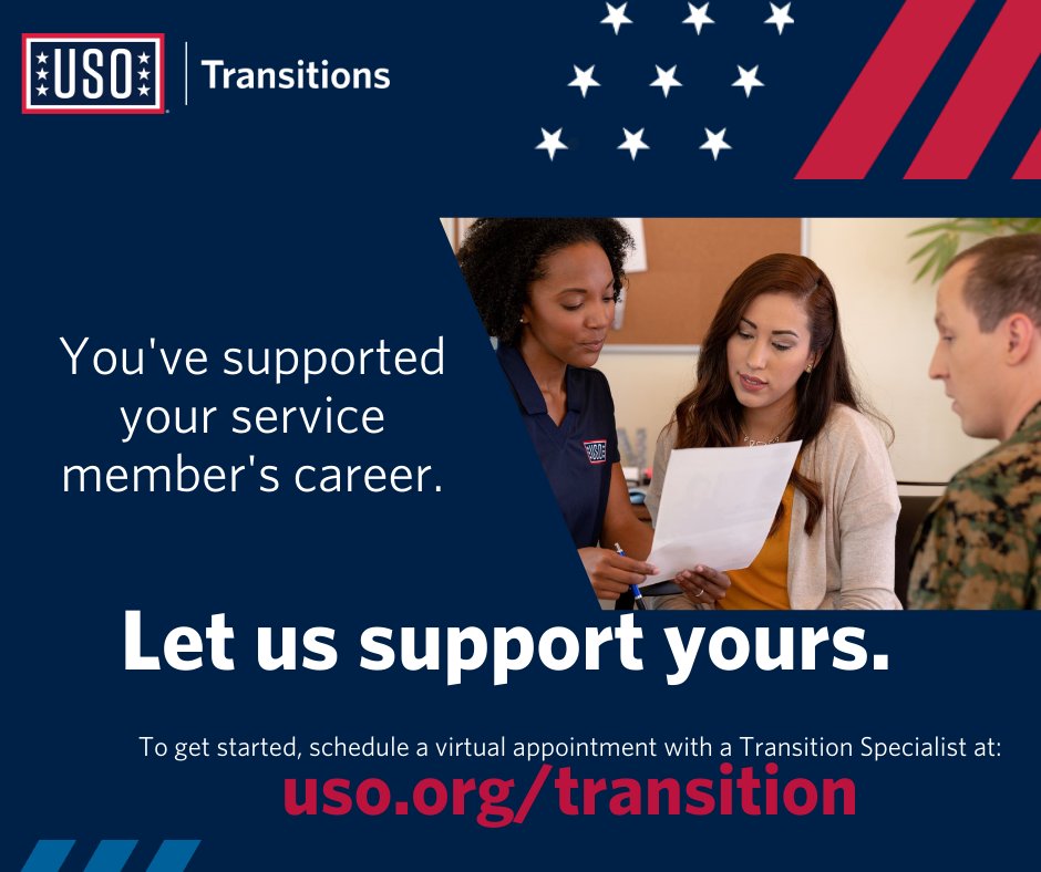 Military spouses, you have supported your service member's career goals. Our USO Transition Specialists want to help support you as you work toward your own goals! Connect with a Transition Specialist today. We want to hear your goals! uso.org/transitions
