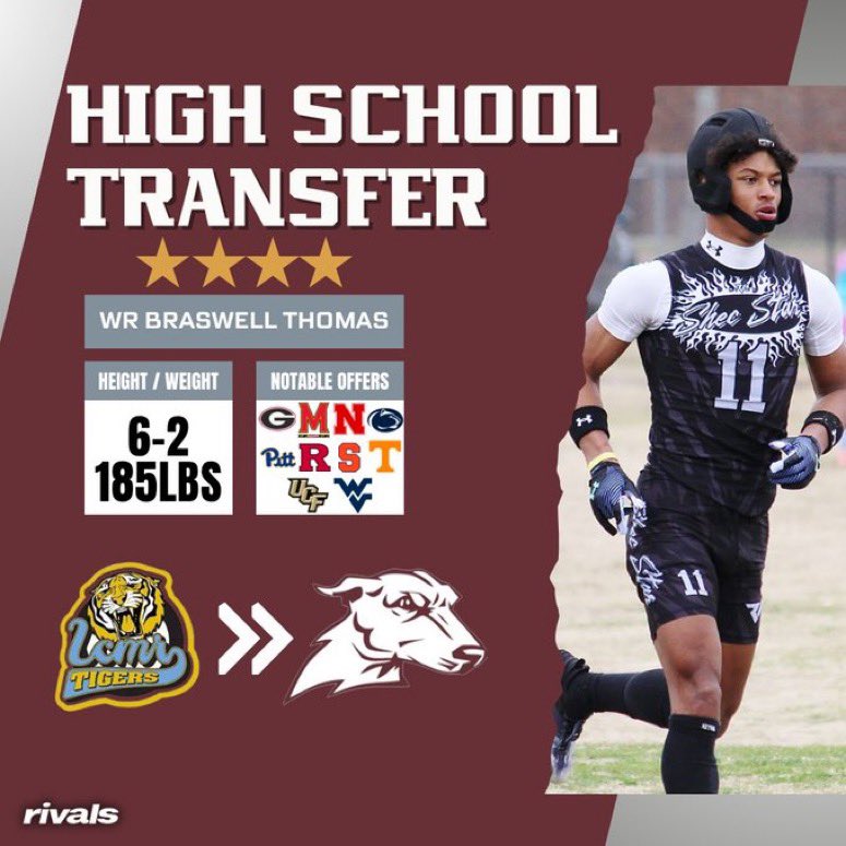 Class of 2025, 4️⃣⭐️ WR @Braswell1Thomas is transferring from Lower Cape May to @GoGreyhoundFB 👀 👤 || n.rivals.com/content/athlet…