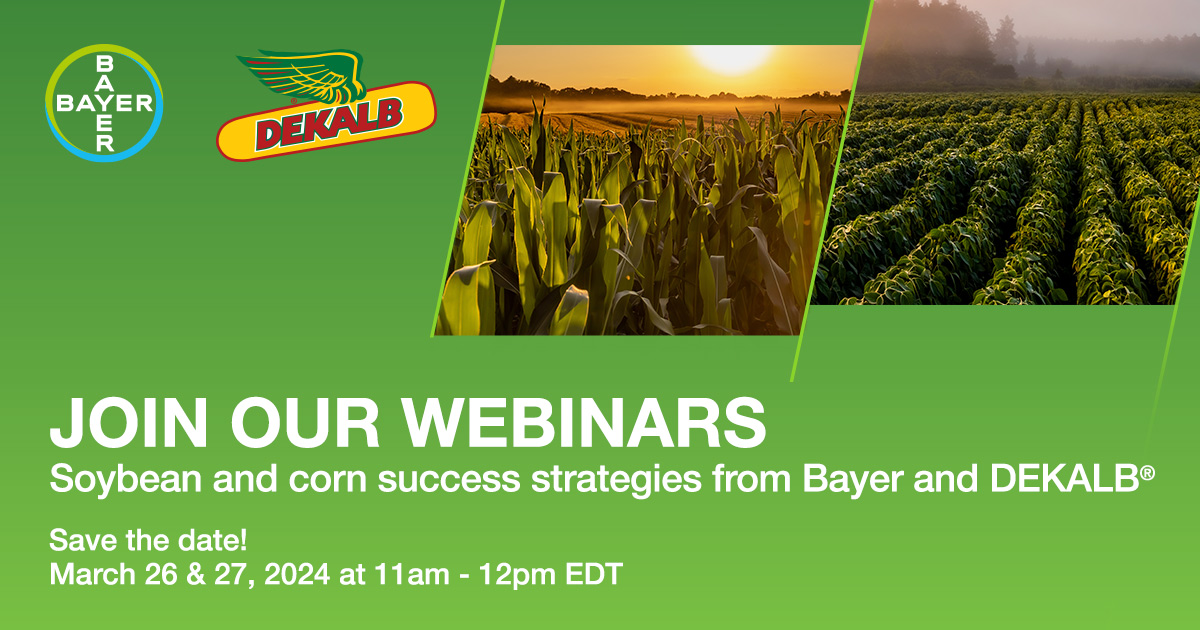 #EastCdnAg: two important sessions coming up for ya, all about how #DEKALBseed (and @BayerTraitsCA) can help your fields go from good to great. With @topcropmag, the first session will focus on soybeans. Details & register here: bit.ly/3wY1806