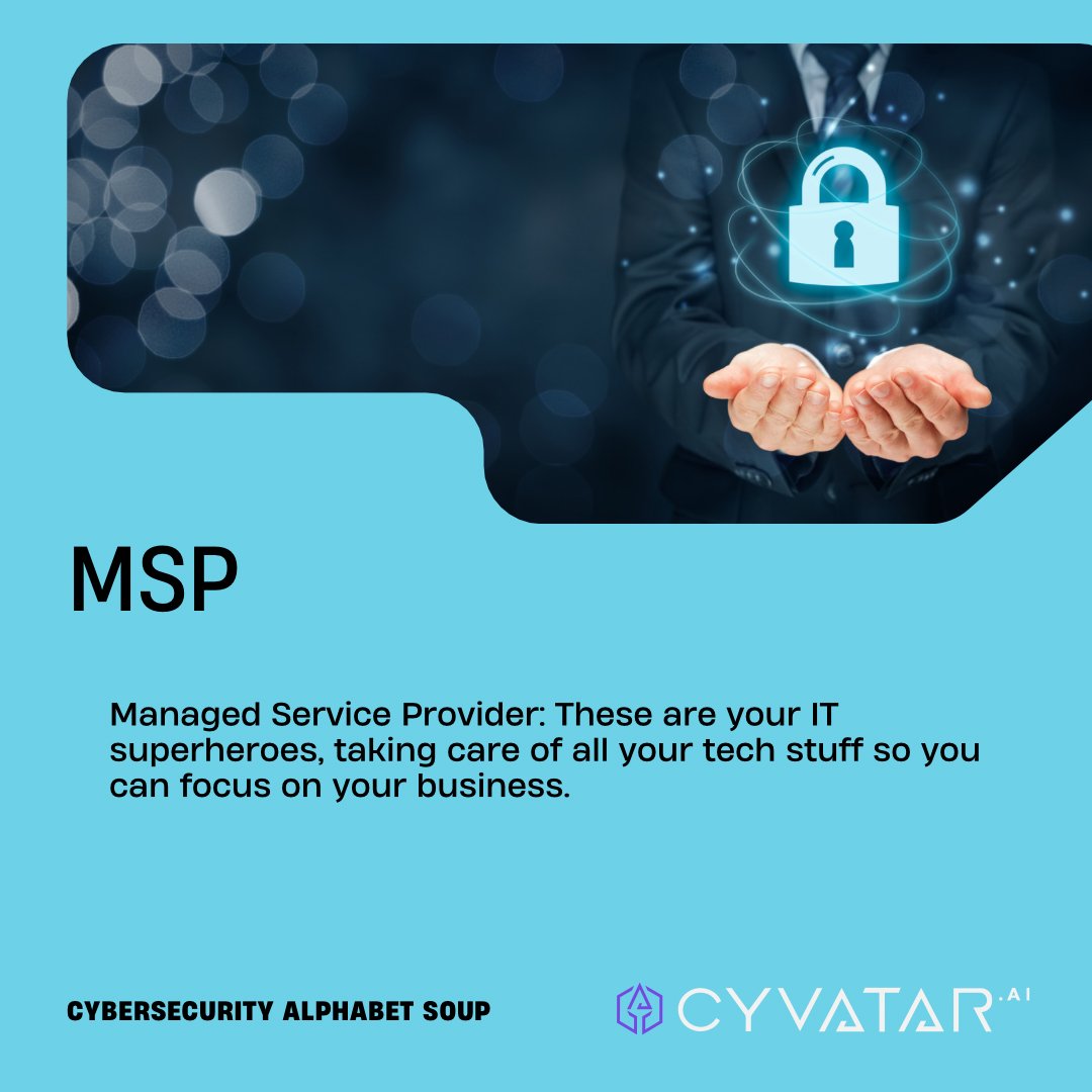 cyvatar's tweet image. Demystifying #MSP. We&apos;re breaking down complex tech terms for your everyday use. #TechDemystified #CyberClarity #Cyvatar