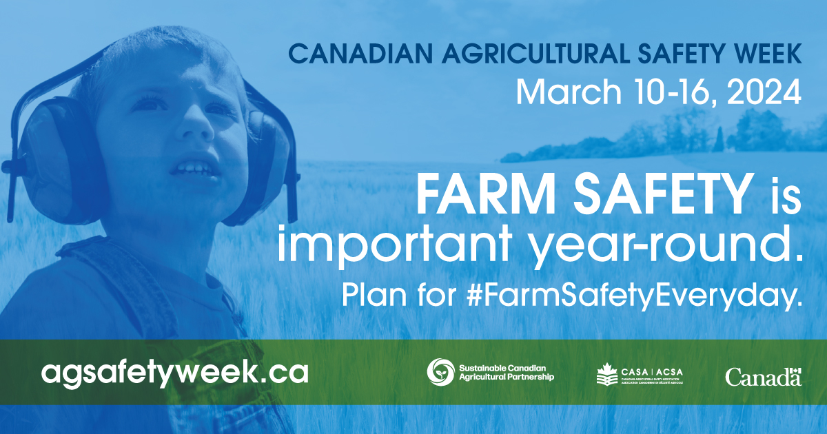 March 10-16 is Canadian Agricultural Safety Week (CASW). In recognition of CASW, we encourage all our farmer members, as well as their families and employees, to commit to #FarmSafetyEveryday!

<a href="/planfarmsafety/">CASA/ACSA</a> <a href="/FarmSafeMB/">FarmSafe Manitoba</a>

#cdnag #westcdnag #MbAg #MBFarms
