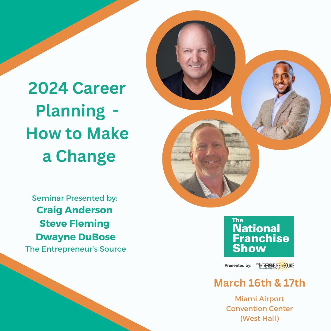 Don't miss this seminar presented by Craig Anderson, Steve Fleming and Dwayne DuBose at our Miami Franchise Show on March 16th and 17th. FREE seminars all weekend long from expert franchise business owners.  Full seminar list here: franchiseshowinfo.com/miami-visitor/…