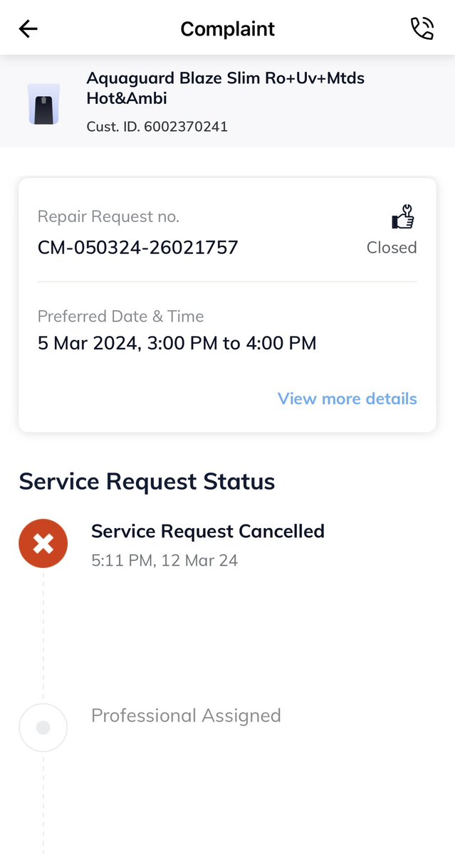 Ashish_masterA's tweet photo. @EurekaForbes I am facing very bad experience with Water purifier service. I have raised multiple complaints but no resolution. I just want this to be escalated to highest level. 
Nobody has visited after 29th Feb and request is closed.
TicketId: #UMMQ-264169 https://t.co/LdskjJ5GDk