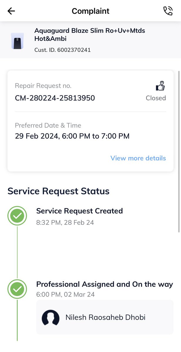 Ashish_masterA's tweet photo. @EurekaForbes I am facing very bad experience with Water purifier service. I have raised multiple complaints but no resolution. I just want this to be escalated to highest level. 
Nobody has visited after 29th Feb and request is closed.
TicketId: #UMMQ-264169 https://t.co/LdskjJ5GDk