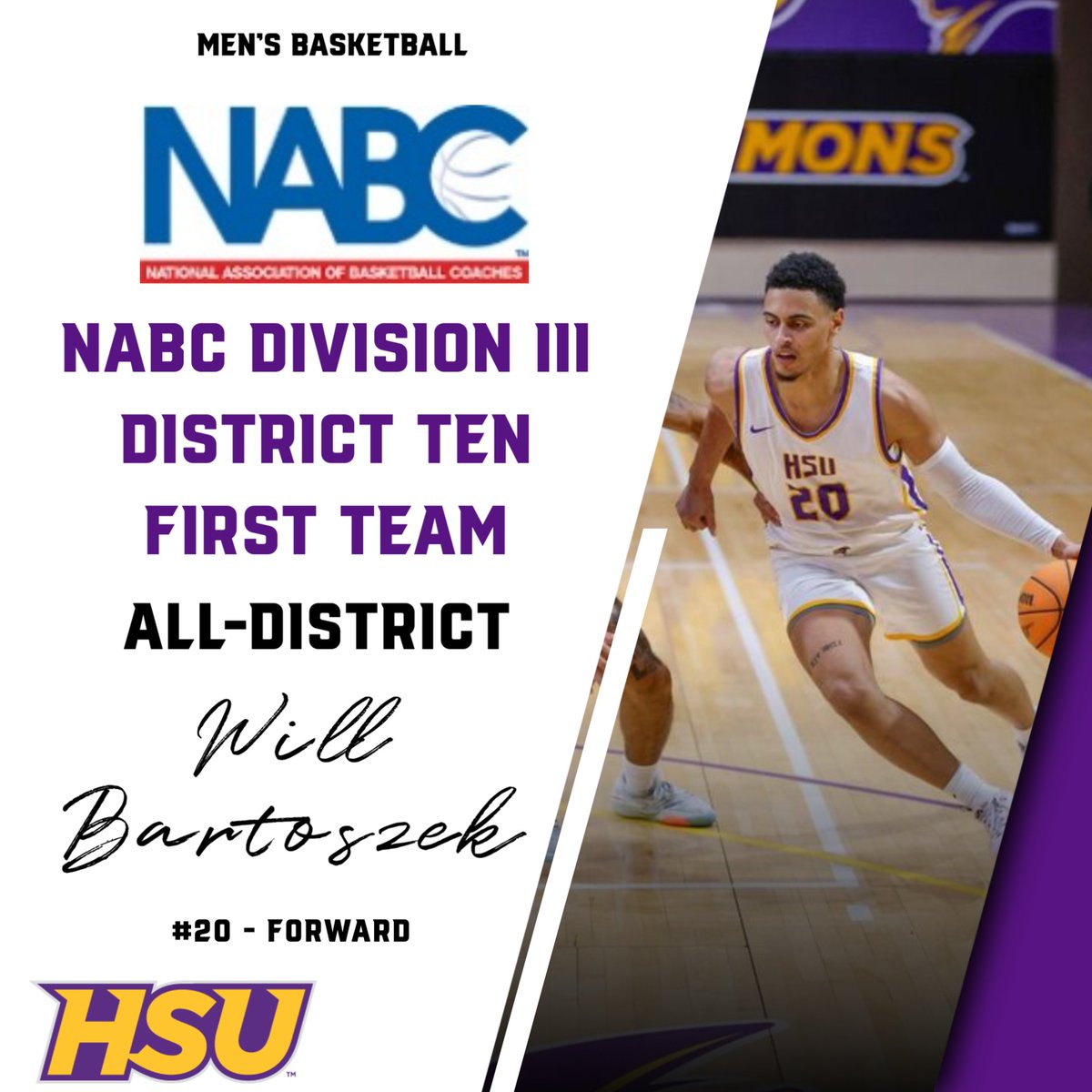 Congratulations to Will Bartoszek for being selected to the District Ten First Team All-District by the National Association of Basketball Coaches.