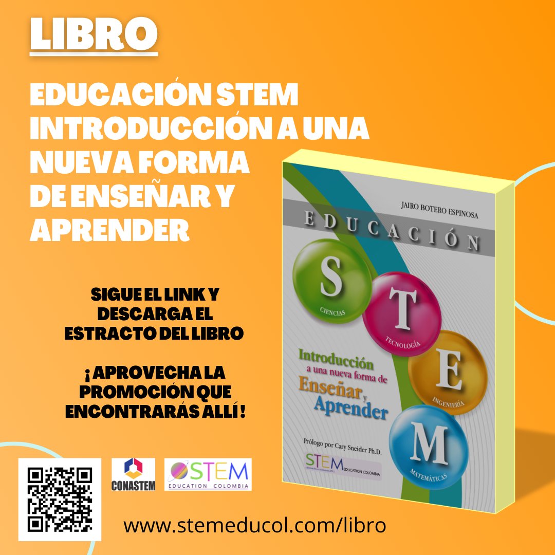 colstem's tweet image. ¿Tienes dudas de lo que es la educación STEM? 🚀📚 Descubre todas las respuestas en nuestro libro "Educación STEM - Introducción a una nueva forma de enseñar y aprender". Descarga un extracto gratuito y obtén un descuento exclusivo en stemeducol.com/libro. #EducaciónSTEM