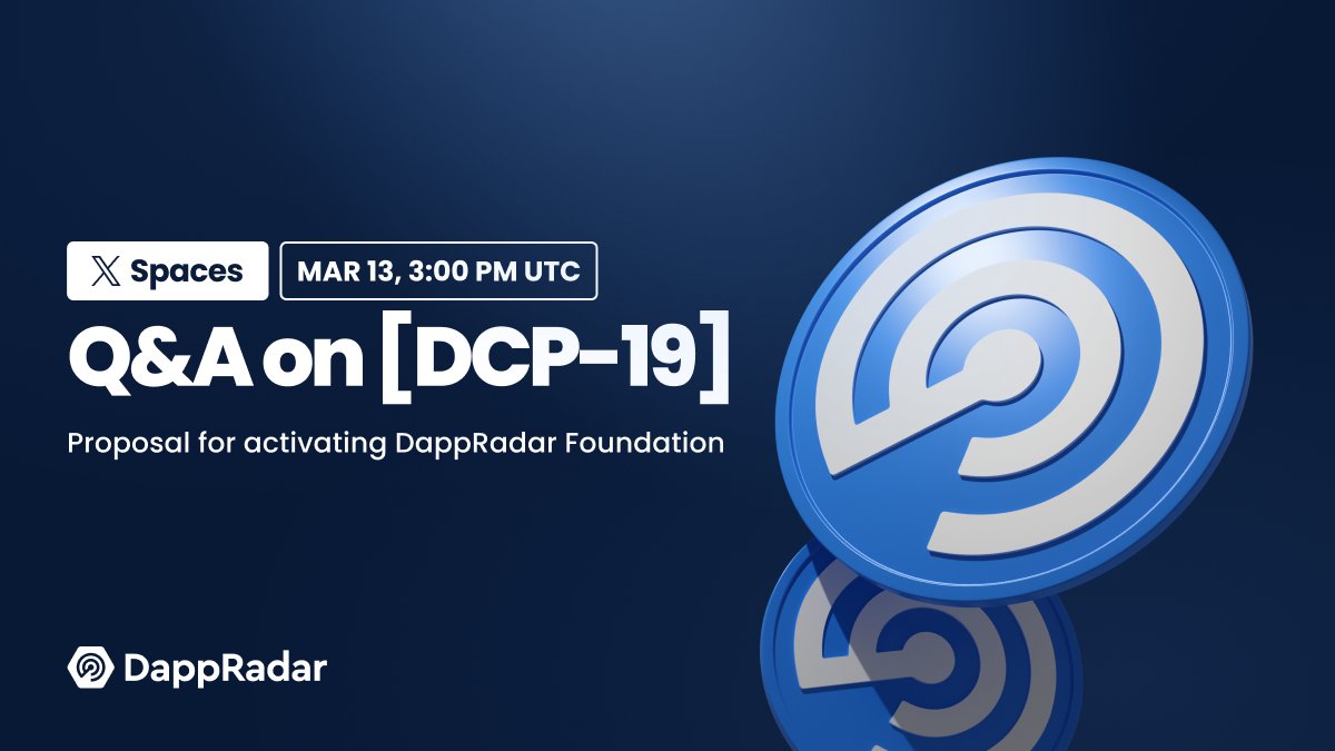🎙️Tomorrow, together with @vandynathan and @SJanuskas we are going to dive into our latest proposal on the Activation of DappRadar Foundation. Feel free to post your questions in the comments, and we’ll do our best to provide answers. Set your reminder👇 twitter.com/i/spaces/1BRJj…