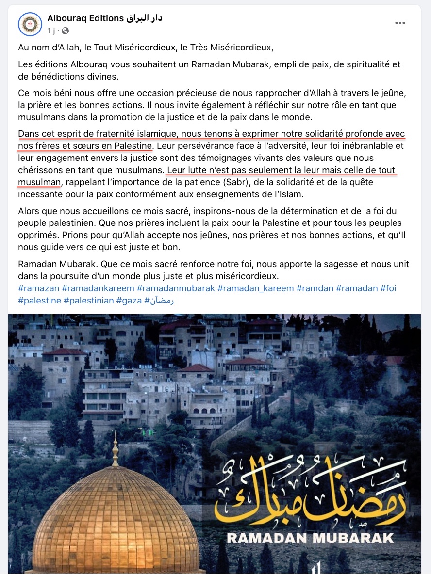 denisedetralala's tweet photo. Je constate que la librairie et maison d’édition #Albouraq soutient : 
- #TariqRAMADAN, accusé de plusieurs viols, et qui va être jugé prochainement pour un #viol avec violence sur personne #vulnérable, 
- la lutte armée palestinienne que ce dernier présente comme une résistance, https://t.co/SyBJlEVzRk