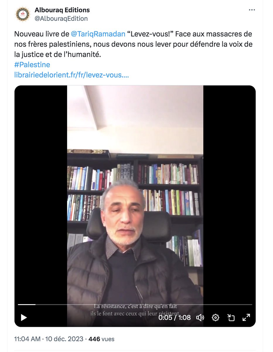 denisedetralala's tweet photo. Je constate que la librairie et maison d’édition #Albouraq soutient : 
- #TariqRAMADAN, accusé de plusieurs viols, et qui va être jugé prochainement pour un #viol avec violence sur personne #vulnérable, 
- la lutte armée palestinienne que ce dernier présente comme une résistance, https://t.co/SyBJlEVzRk