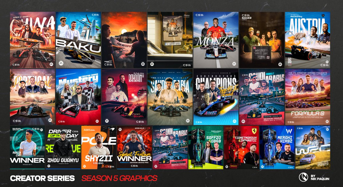 flybynightt's tweet image. 📸 .@F1CreatorSeries Season 5 Graphics! 🙌

Here's a collection of posters and graphics from the past #creatorseries season! Check out the Behance project in the replies!👇Support &amp;amp; shares are always appreciated!

#smsports #sportsdesign #posterdesign #posters #f1