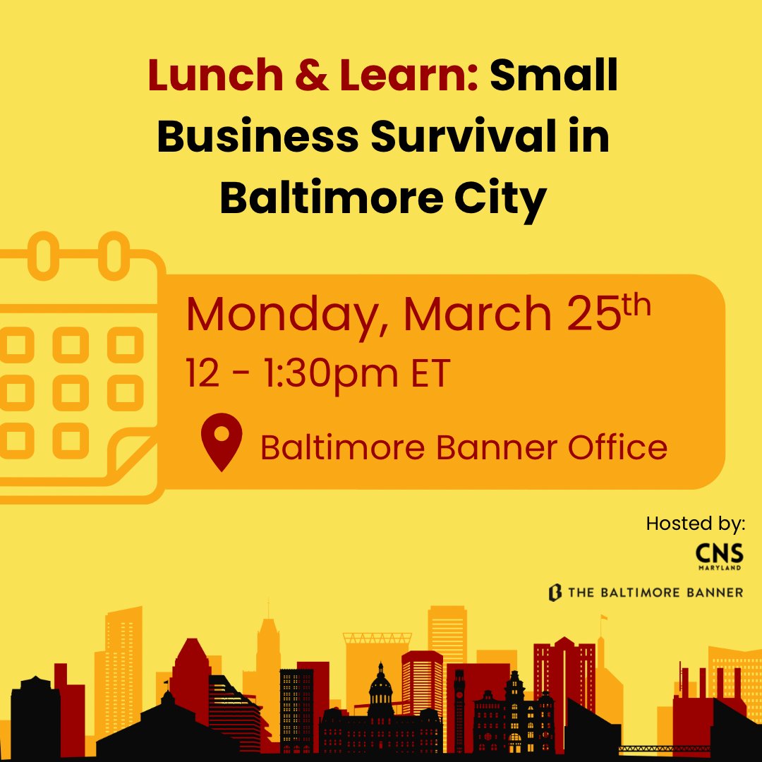 CNSmd's tweet photo. Small business owners, managers and community activists: Join us for free lunch and an afternoon of learning, networking and discussing small business survival in Baltimore. Reserve a spot here: https://t.co/sCzInP5K16 https://t.co/Tutlbhuqmf