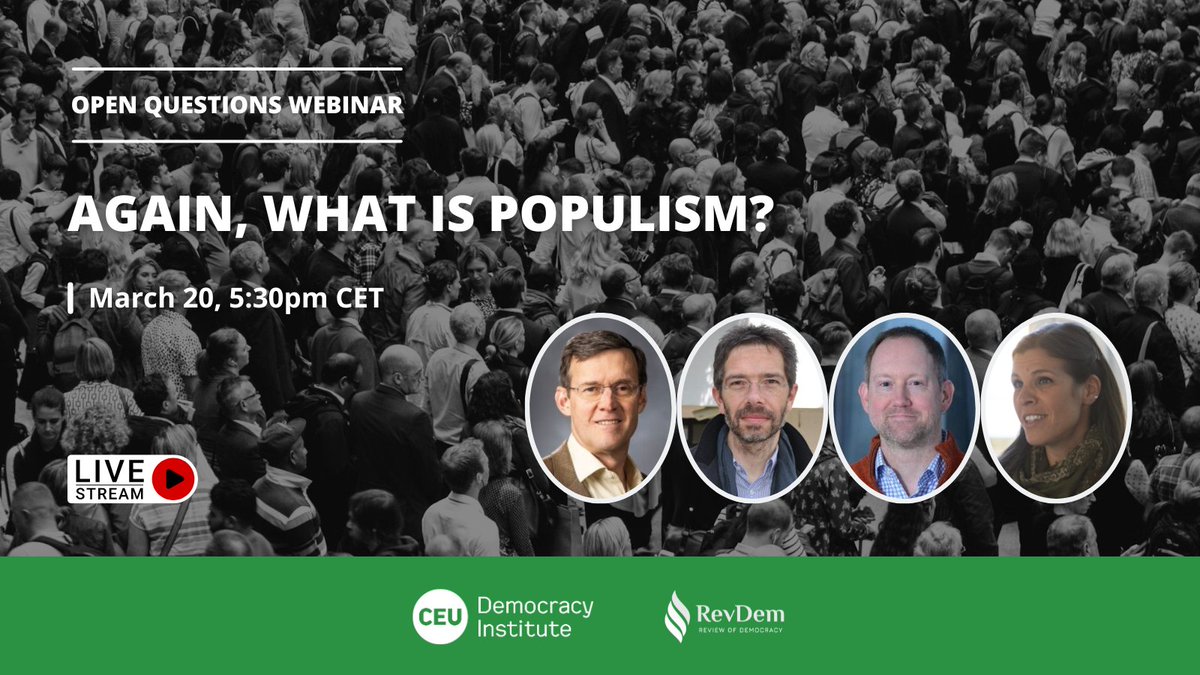 Mark your calendar for the first webinar in the Open Questions series, co-organized with our journal, the @RevDem2020! 🗓️ March 20, 5:30pm CET 📍 online 🗣️ @AndreasSchedler 🗣️ @halikiopoulou 🗣️ Kirk Hawkins 🗣️ Matthijs Bogaards Details: 👉 cutt.ly/7w0lfTQV