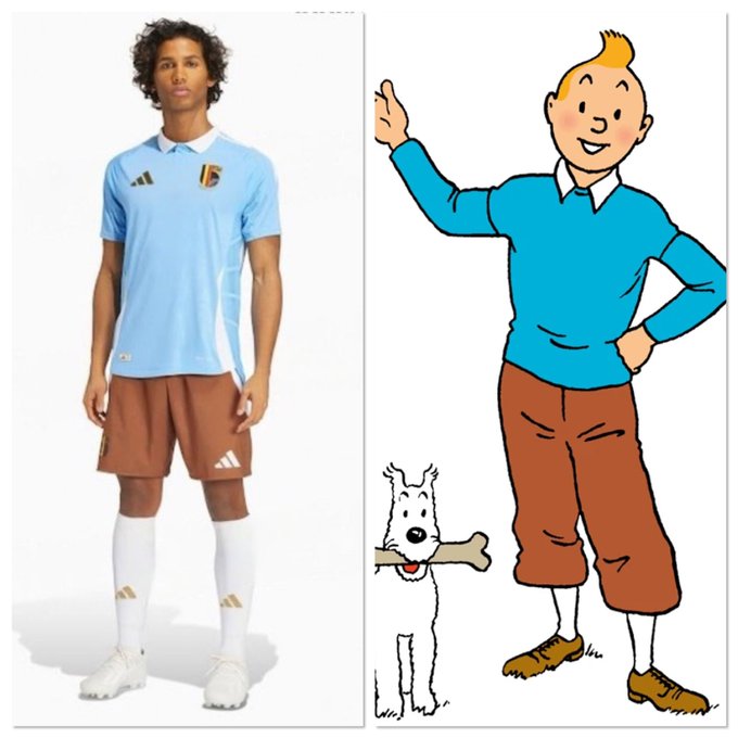 Pour l’Euro 2024, l’équipe de football belge comptera parmi sa garde-robe un ravissant ensemble inspiré de la tenue de notre reporter préféré. Voyez plutôt... #Football #Foot #EURO2024 #Tintin #Belgique #BD #Hergé