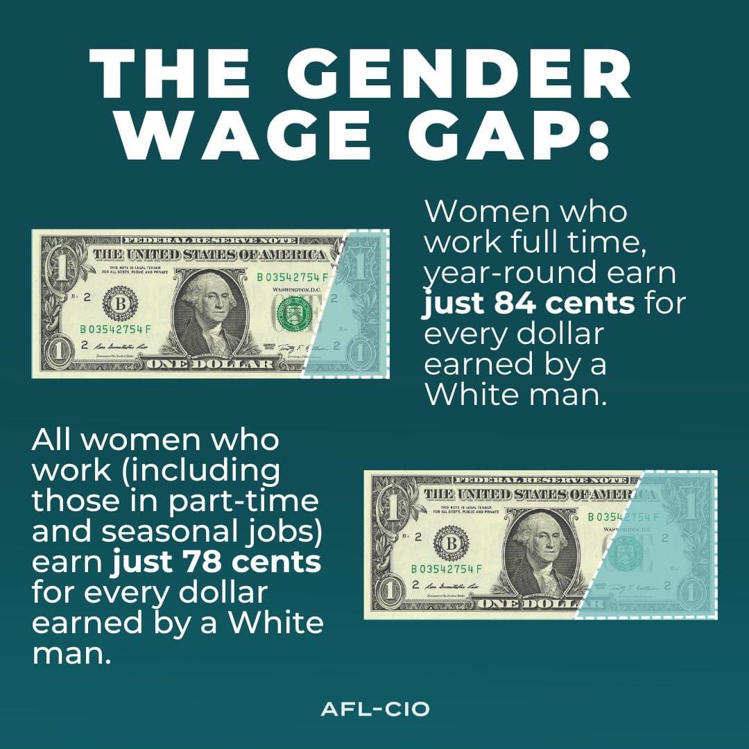 MemphisLabor's tweet photo. Today is #EqualPayDay — the day women finally make the same amount of money that white, non-Hispanic men made working in 2023.

The solution to closing the wage gap runs right through the labor movement. Women in unions earn 22% more in wages than nonunion women. #union https://t.co/2V5L5fq9pM