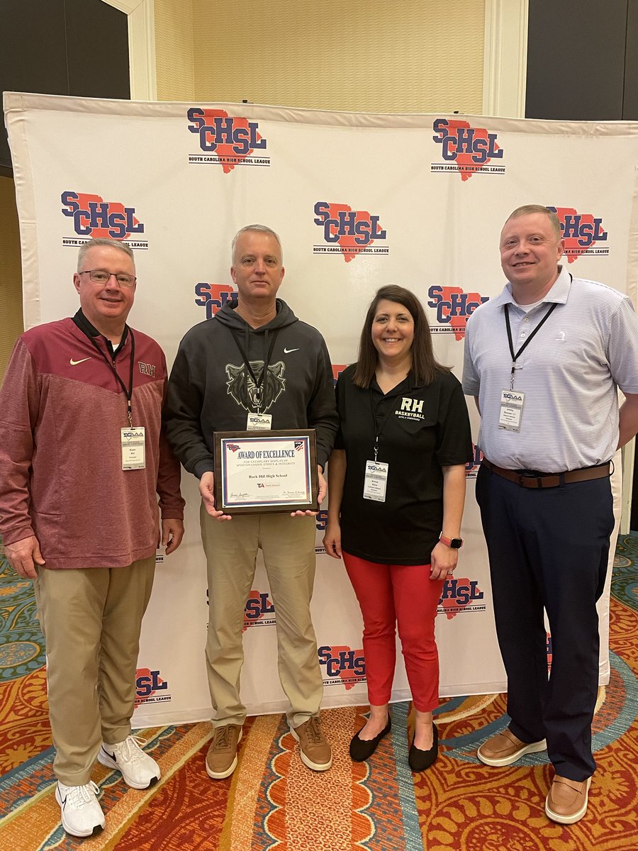 Congratulations to our coaches and athletes on winning the ⁦@SCHSL⁩ Award for Excellence for sportsmanship, ethics and integrity! 1of 7 schools in the state to achieve this award! #TogetherWeWin! ⁦@OzzieAhl2⁩ ⁦@RockHillSchools⁩ ⁦@Coach_JDuncan⁩