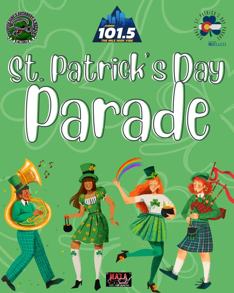 Denver!!! Grab your green &amp; get ready to celebrate all things Irish! Join JAMMIN THIS SAT, MARCH16TH for The Annual Denver St. Patrick’s Day Parade!

Enjoy live entertainment from No Mas Mala Suerte &amp; find out how to get free concert tickets!! 

Starts at 930AM, see you there!!