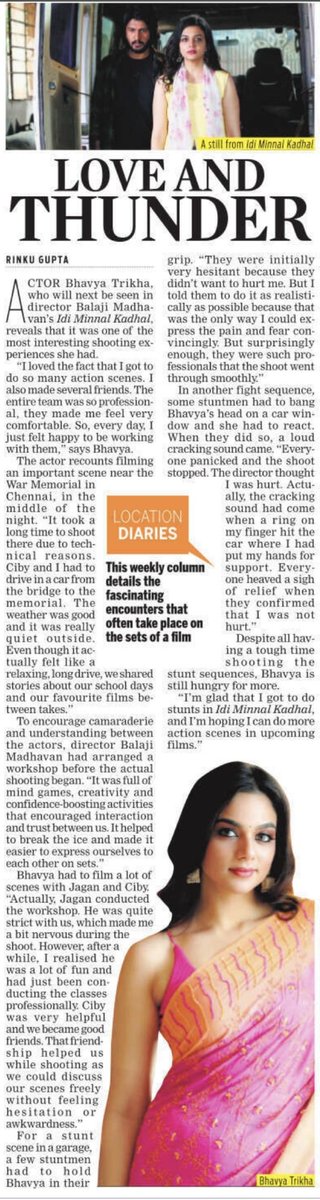 Beautiful @bt_bhavya on her experiences while Shooting her next film #IDIMINNALKADHAL 🔥 with @cibychandran #Jagan and director #BalajiMadhavan #locationdiaries this week.. @NewIndianXpress @XpressCinema #BhavyaTrikha