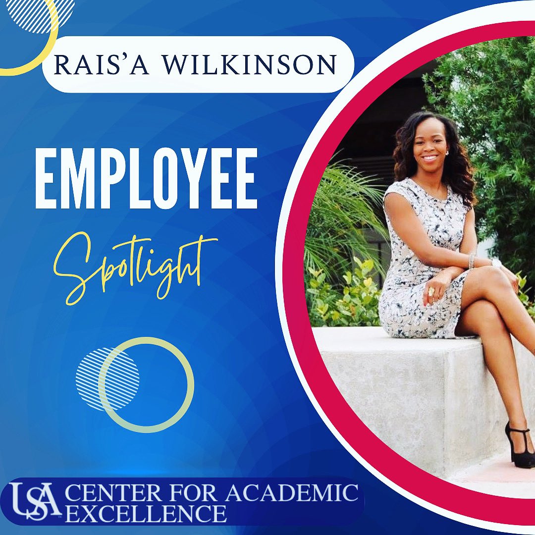 USA_CAE's tweet photo. It is a joy to introduce Rais’a Wilkinson, who has recently completed two productive months as the Coordinator at the Center of Academic Excellence.
Following a move from Houston, TX to Mobile, AL, Rais’a has been warmly welcomed by the community. 
#CAE #EmployeeSpotlight #JsUp🐾 https://t.co/uHKl3WFkKJ