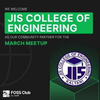 FOSS Club IIIT Kalyani (@iiitkalyanifoss) on Twitter photo Calling all FOSS fanatics!
We're excited to announce we'll be hosting our next monthly meetup at JIS College of Engineering on 18th March 2024 at 2pm.
This is your chance to dive deep into the world of open-source software and network with fellow FOSS enthusiasts.
<a href="/JisCollege/">JIS College of Engineering</a> Calling all FOSS fanatics!
We're excited to announce we'll be hosting our next monthly meetup at JIS College of Engineering on 18th March 2024 at 2pm.
This is your chance to dive deep into the world of open-source software and network with fellow FOSS enthusiasts.
<a href="/JisCollege/">JIS College of Engineering</a>