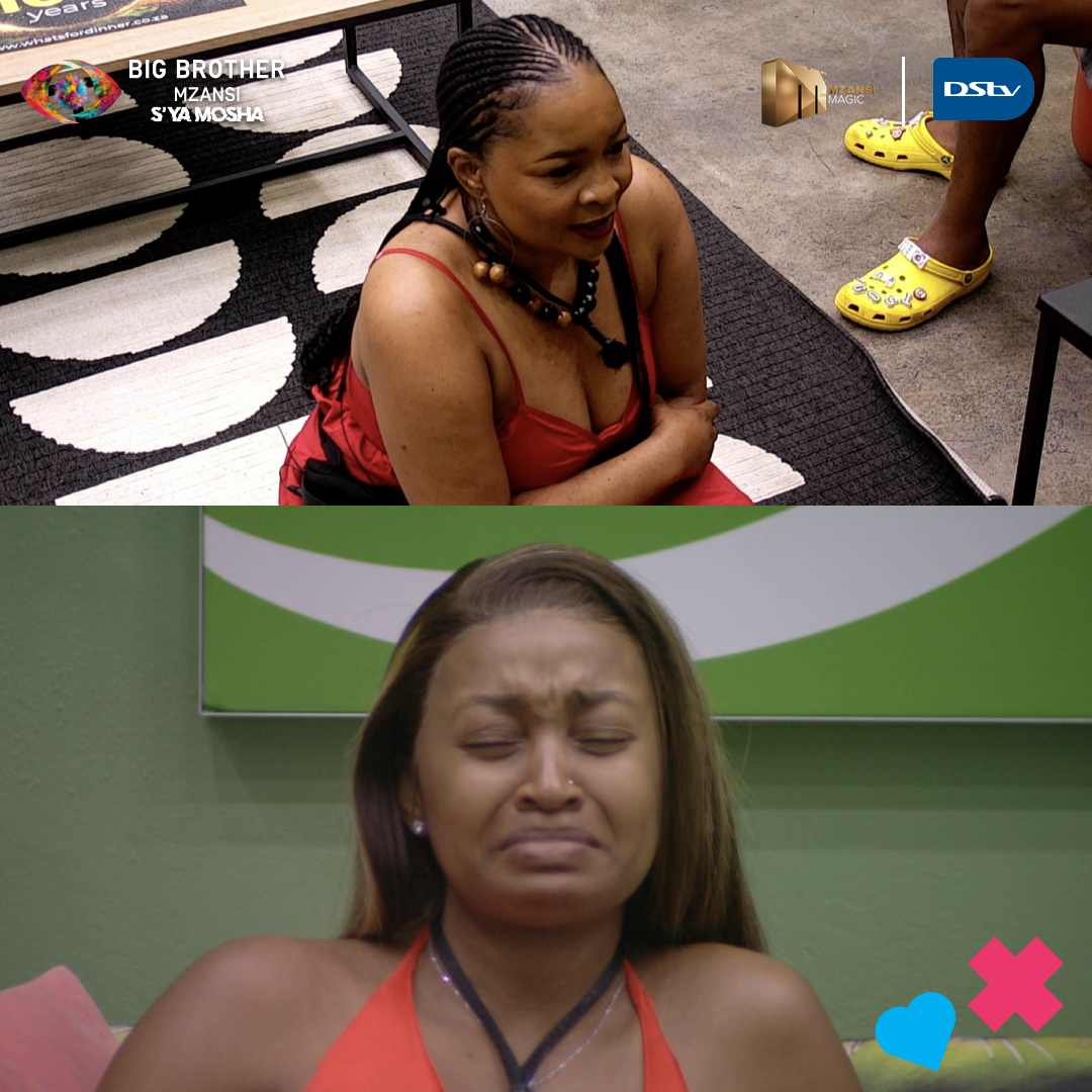 BBMzansi's tweet photo. It's Zee's turn to get a visit. She cried as her mother spoke to her in the lounge.  

Her mother lets her know she loves her and gives her words of encouragement. #BBMzansi #SyaMosha 🤗

More here: https://t.co/Zjx5neXveS https://t.co/bdMvV0Ulyv