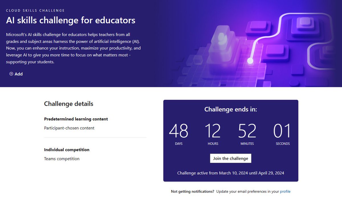 mtholfsen's tweet photo. The AI skills challenge for educators is a friendly competition to help teachers from all grades and subjects take their teaching to the next level with AI. 

Link: https://t.co/VmsXHAbszr

#edtech #MIEExpert #edchat https://t.co/MyZ78tXDER