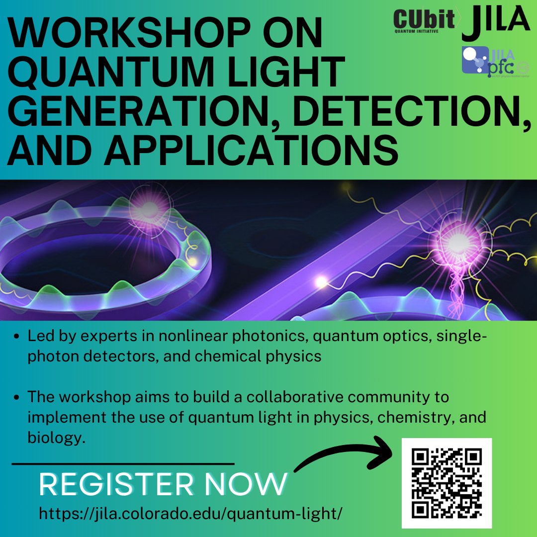 Are you a #researcher studying chemical #physics, non-linear #optics, #quantum optics, or single-photon detectors? Discuss the latest advancements in these fields in a new JILA-hosted 'Workshop on Quantum Light Generation, Detection, and Applications' organized by JILA Fellows…