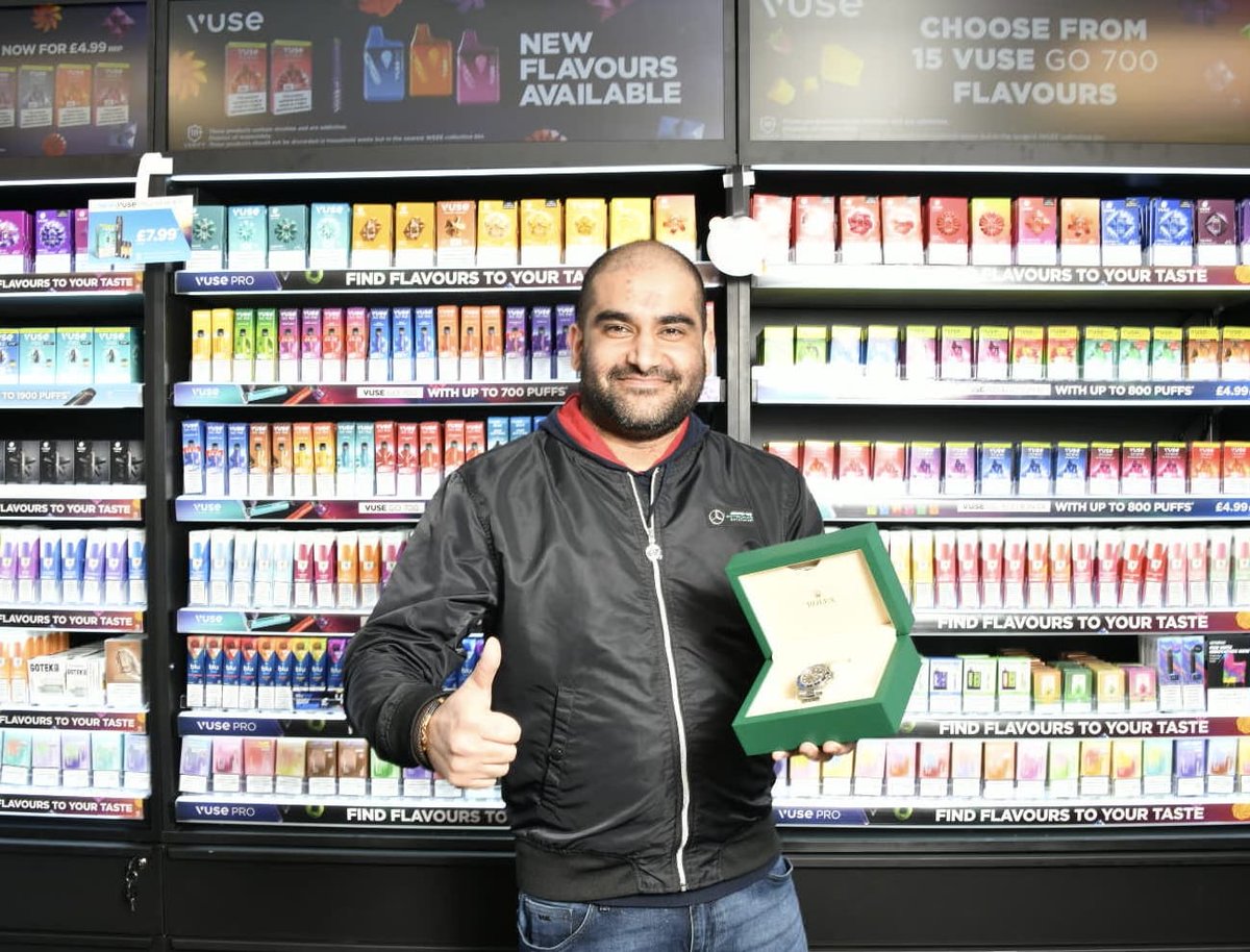 Here at Enderby Hardware and Vape in Leicester witnessing Chris Sayers of BAT presenting a very special Batman Rolex to Avnish Pabari @BritishAmericantobacco competition winner!