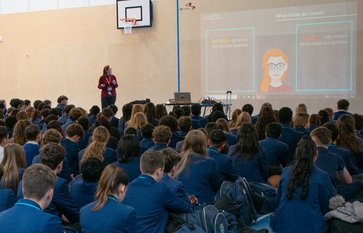 Our Y10/11 students took part in a Post-18 Options assembly today. They learned how different careers link to course and qualification choices​ and what skills they need to succeed in certain jobs. Thank you @SouthThamesColl for visiting us today. #post18options #Careers