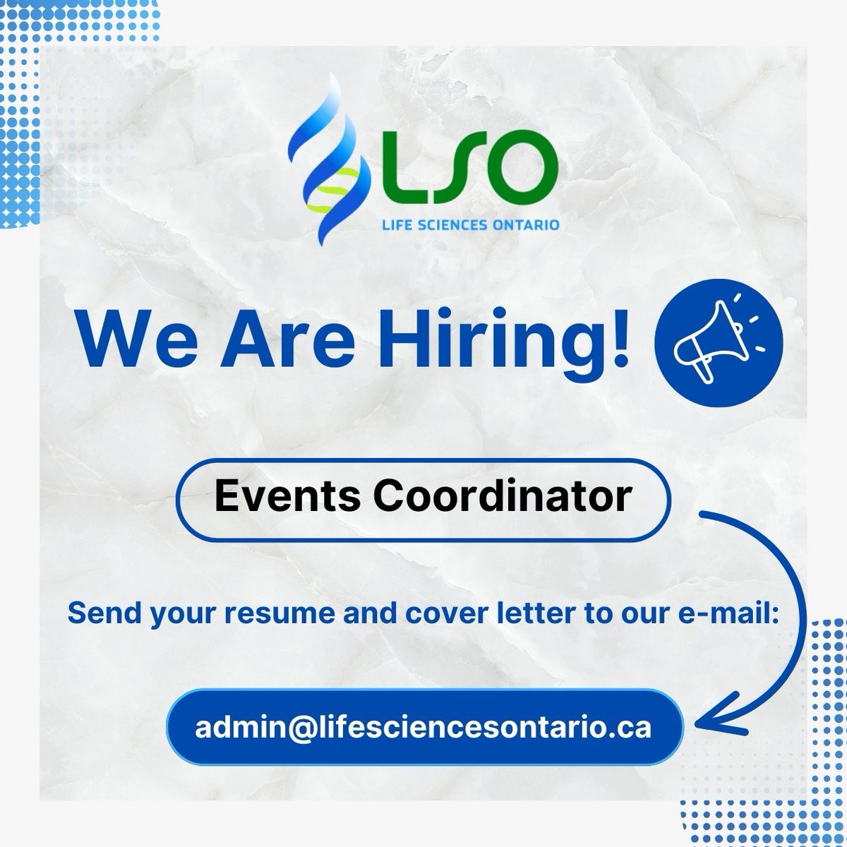 Come work with us <a href="/LifeSciencesON/">Life Sciences Ontario</a> as our Events Coordinator. To learn more send your email with your resume to the address here at admin@lifesciencesontario.ca #events