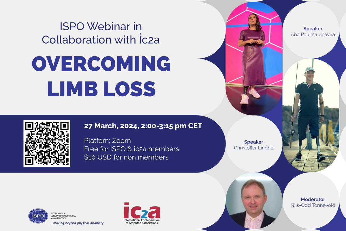 📢 Don't miss out the upcoming ISPO&amp;ic2a #webinar! 📷Join us on March 27th @ 2pm CET for an insightful session on Overcoming Limb Loss presented by Ana Paulina Chavira, Christoffer Lindhe, and Nils-Odd Tonnevold. Register now and mark your calendars! 📷bit.ly/4adGCat