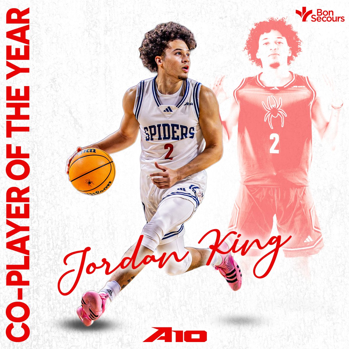 SpiderMBB's tweet photo. Court King 👑

Jordan King is the A-10 Co-Player of the Year, a First Team-All-Conference selection, and an All-Academic Team selection after finishing second in the A-10 in scoring and three-point shooting during the season!

#OneRichmond https://t.co/VKQLilScN4