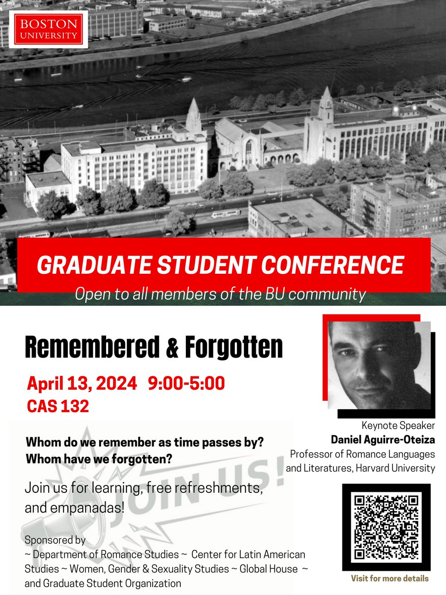 BURS_GradConf's tweet photo. Join us on April 13 in the College of Arts &amp; Sciences for our Grad Student Conference "REMEMBERED &amp; FORGOTTEN"! 
The deadline for submitting an abstract is April 1, 2024.

"Who controls the past controls the future. Who controls the present controls the past."
1984, George Orwell https://t.co/LWPI0IhMMP