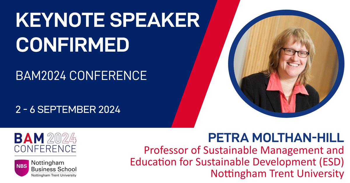 We are thrilled to have Professor Petra Molthan-Hill, PhD join us for our 'Sustainability and Humanity' panel discussion at #BAM2024 Conference at @NBS_NTU this year. Visit bam.ac.uk/events-landing… for more information. #Conference #Academic #Management #Development #Networking