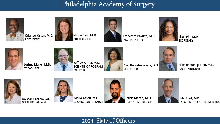 The New Slate was voted in last night! Welcome 2024-2025. We are excited for the Fall Session already! Visit us at PhiladelphiaAcademyofSurgery.org #PAS @SaurNicole @orlandokirton1 @nielsmd