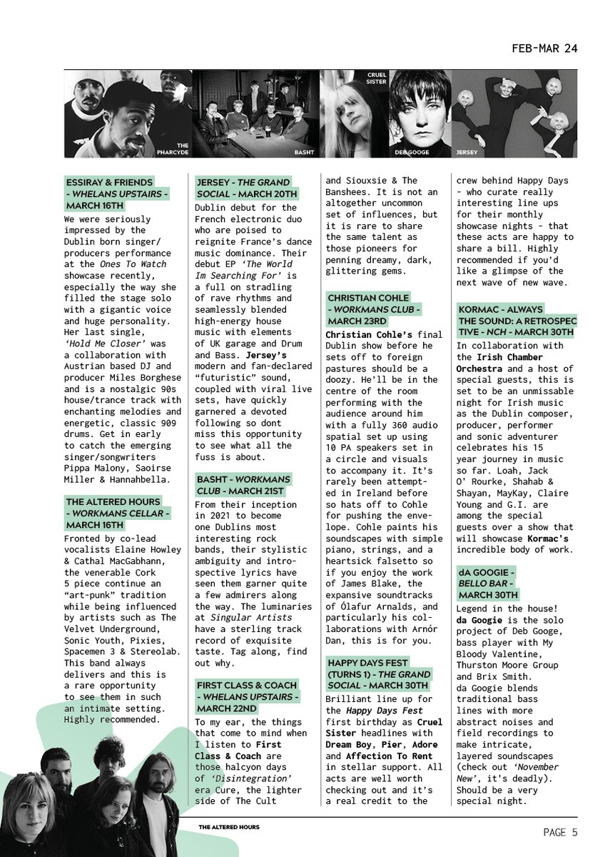 RECOMMENDS #2
<a href="/ESSIRAYMusic/">ESSIRAY</a> <a href="/whelanslive/">Whelan's</a> <a href="/TheAlteredHours/">The Altered Hours</a> <a href="/WorkmansDublin/">The Workmans Club</a> <a href="/jersey/">Jersey</a> <a href="/TGSDublin/">The Grand Social</a> <a href="/Bashtofficial/">Basht.</a> <a href="/FirstAndCoach/">FirstClass&Coach</a>  <a href="/christiancohle/">christiancohle</a> <a href="/cruelsisterr/">✩CRUEL SISTERRRR✩</a> <a href="/djkormac/">Kormac</a> <a href="/ICOrchestra/">Irish Chamber Orchestra</a> <a href="/musicbyloah/">Loah</a> <a href="/JackORourkes/">Jack O Rourke</a>   <a href="/foggynotions/">Foggy Notions</a> <a href="/singularartists/">Singular Artists</a> <a href="/BelloBarDublin/">BelloBarDublin</a>