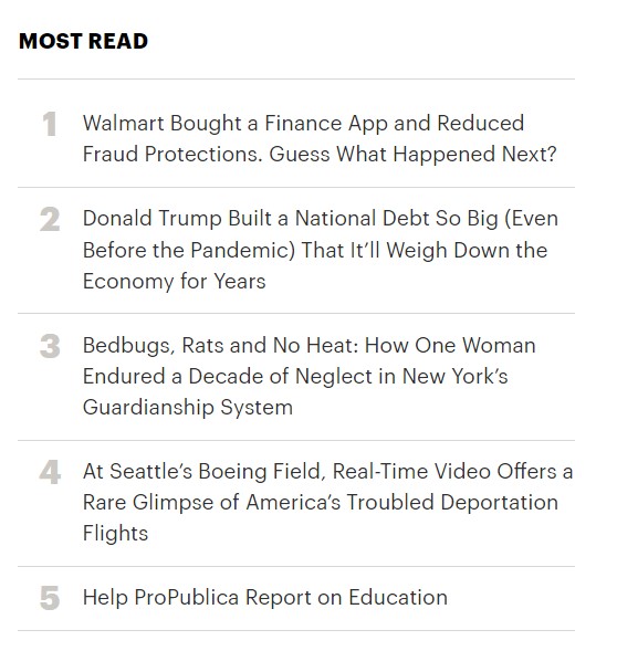 That story Allan Sloan and I wrote in 2021 about Donald Trump's failed promise to reduce the national debt sure has staying power. No. 2 most read on @propublica at the moment, and if you're curious to join the fun, here it is again propublica.org/article/nation…